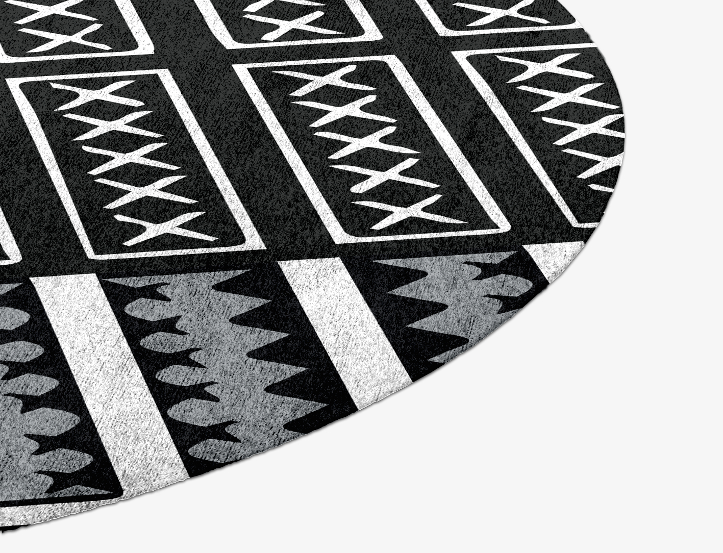 Crosses Monochrome Round Hand Knotted Bamboo Silk Custom Rug by Rug Artisan