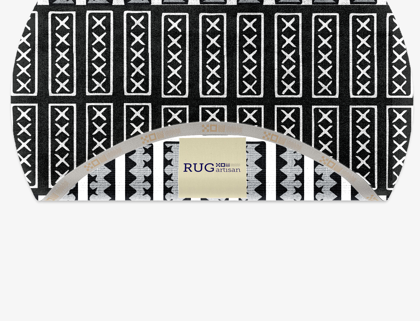 Crosses Monochrome Round Hand Knotted Bamboo Silk Custom Rug by Rug Artisan