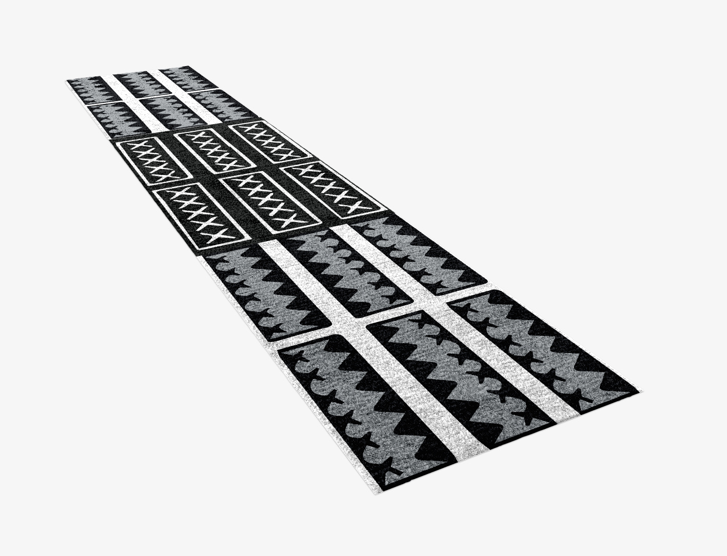 Crosses Monochrome Runner Hand Knotted Bamboo Silk Custom Rug by Rug Artisan