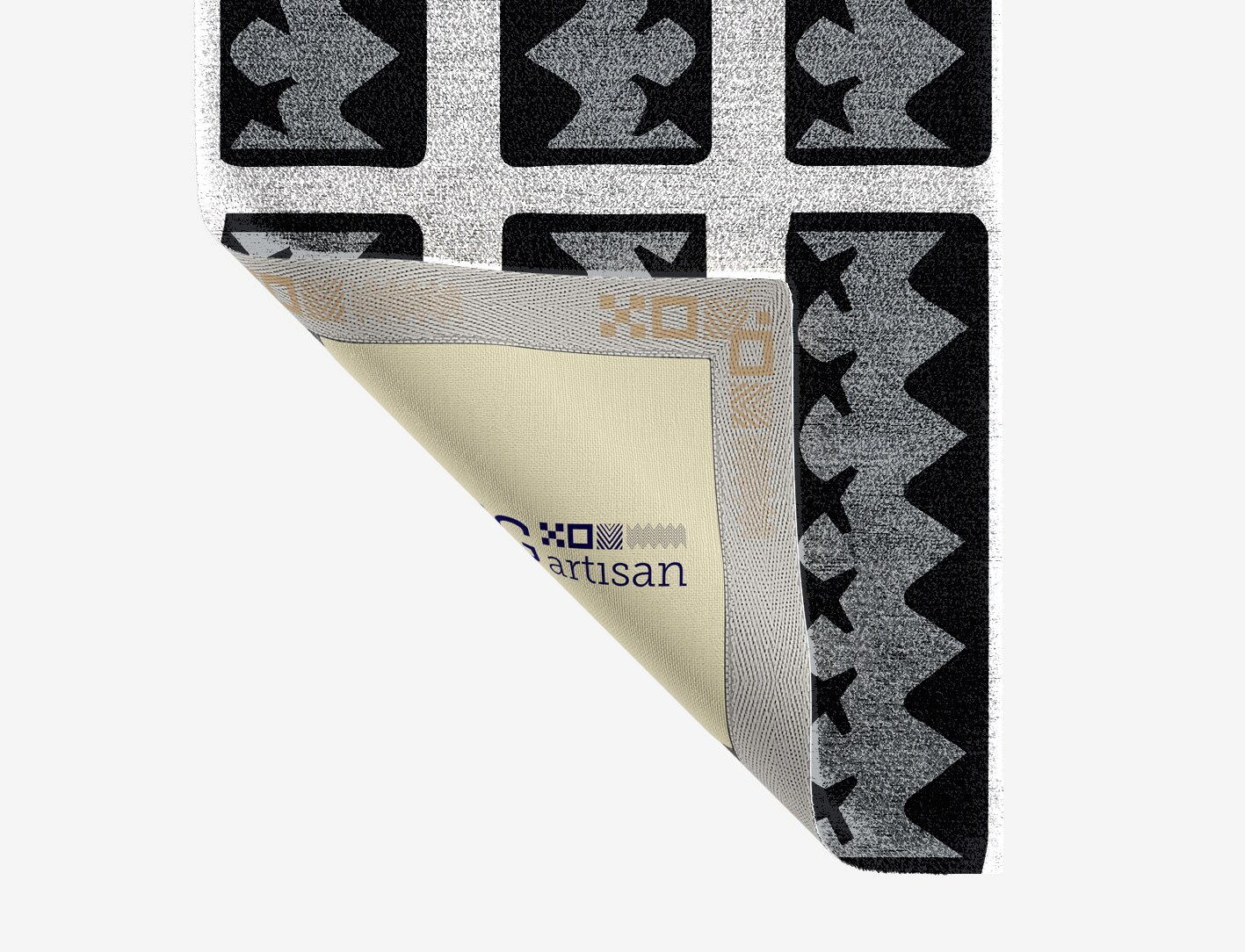 Crosses Monochrome Runner Hand Knotted Bamboo Silk Custom Rug by Rug Artisan