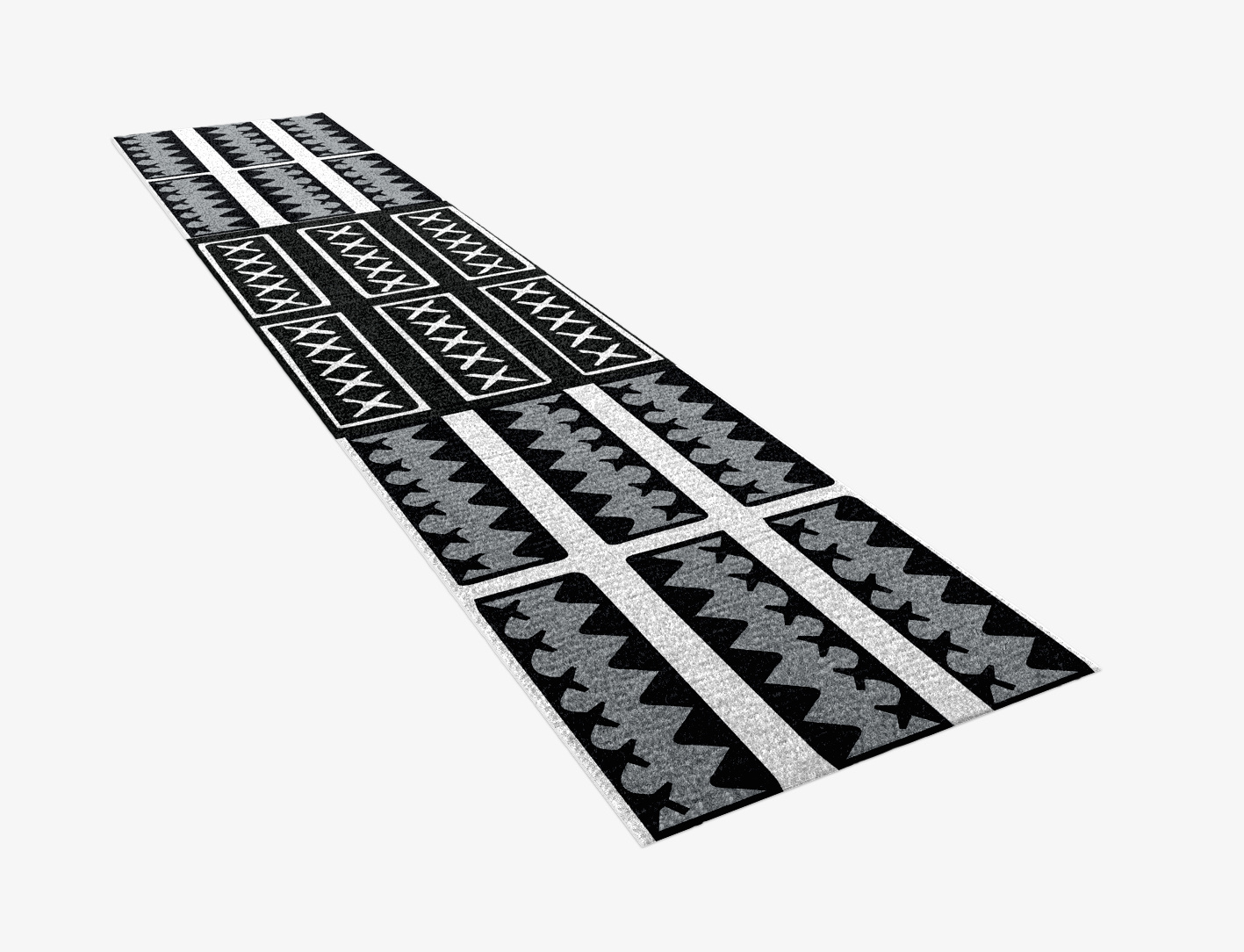 Crosses Monochrome Runner Hand Knotted Tibetan Wool Custom Rug by Rug Artisan
