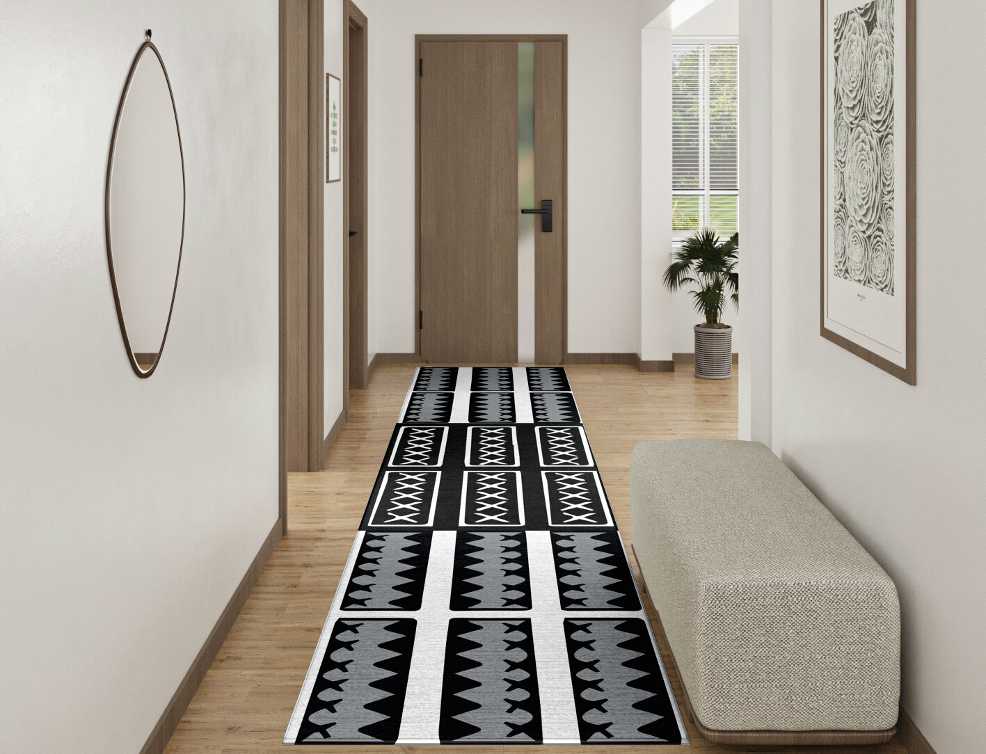 Crosses Monochrome Runner Hand Knotted Tibetan Wool Custom Rug by Rug Artisan