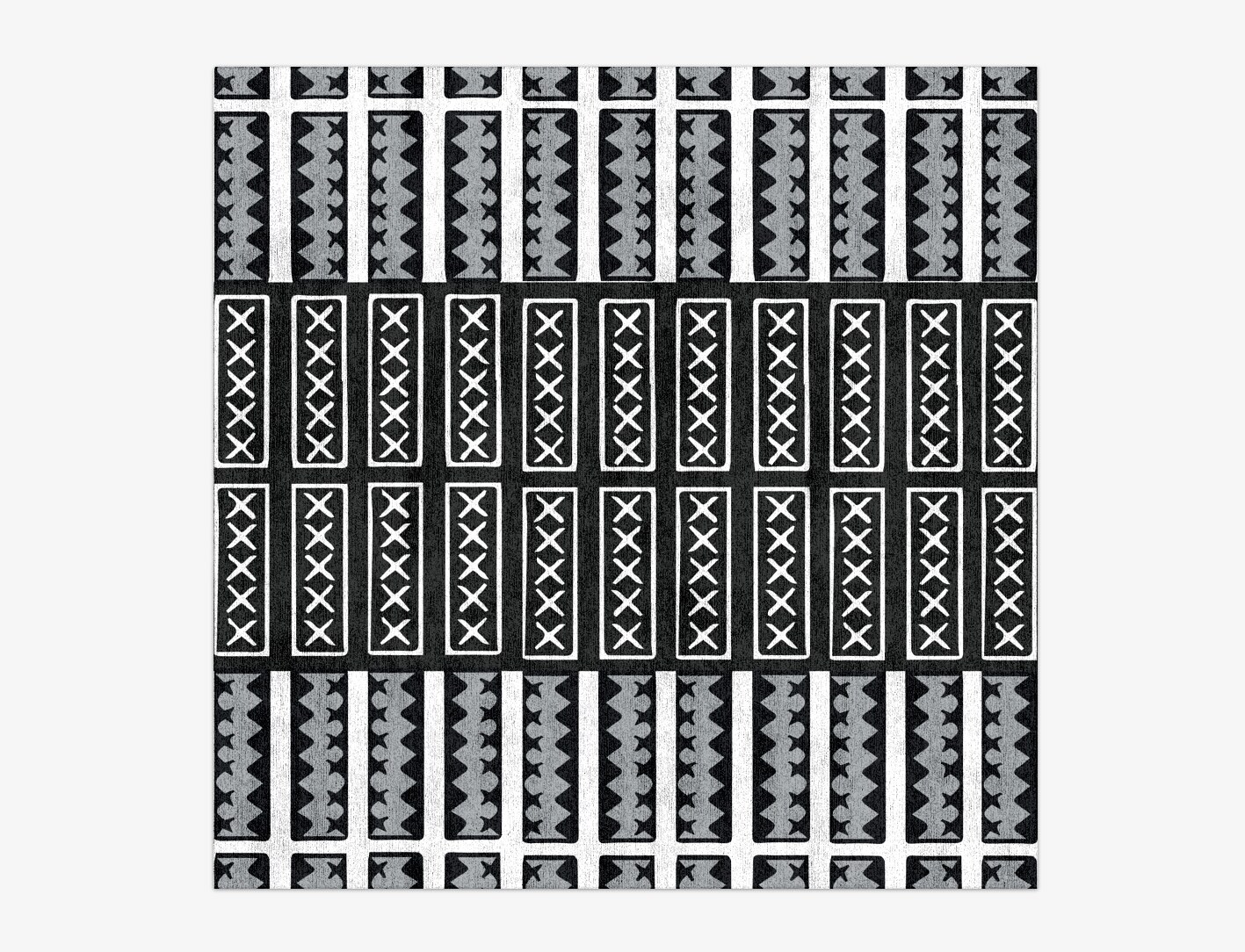 Crosses Monochrome Square Hand Knotted Bamboo Silk Custom Rug by Rug Artisan