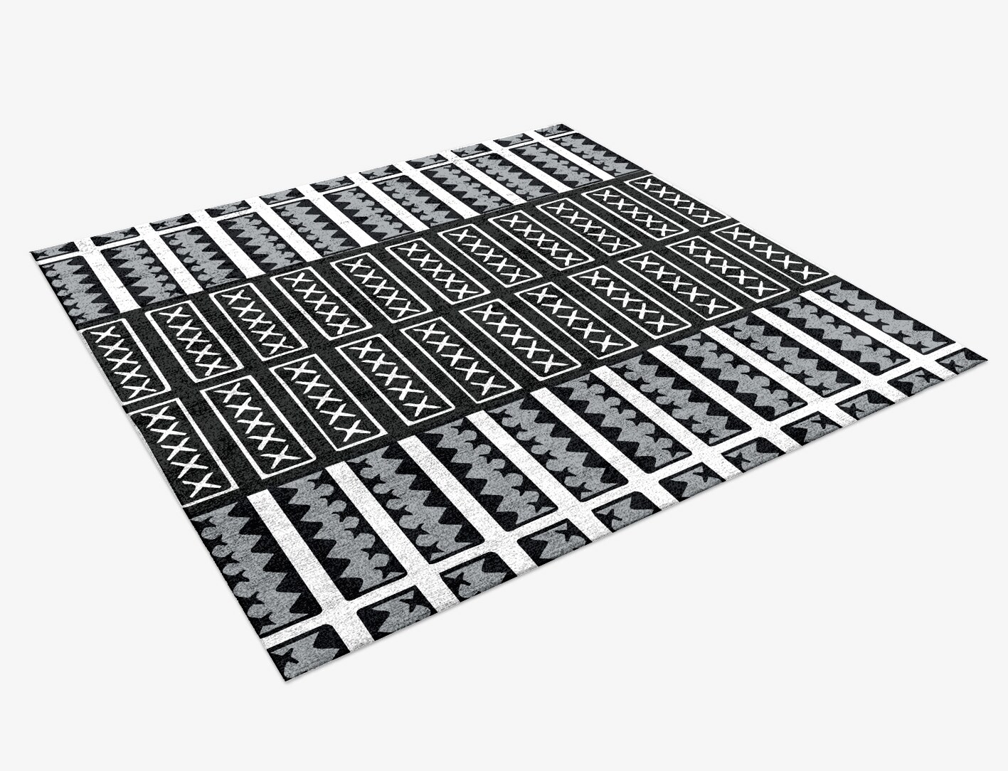 Crosses Monochrome Square Hand Knotted Bamboo Silk Custom Rug by Rug Artisan