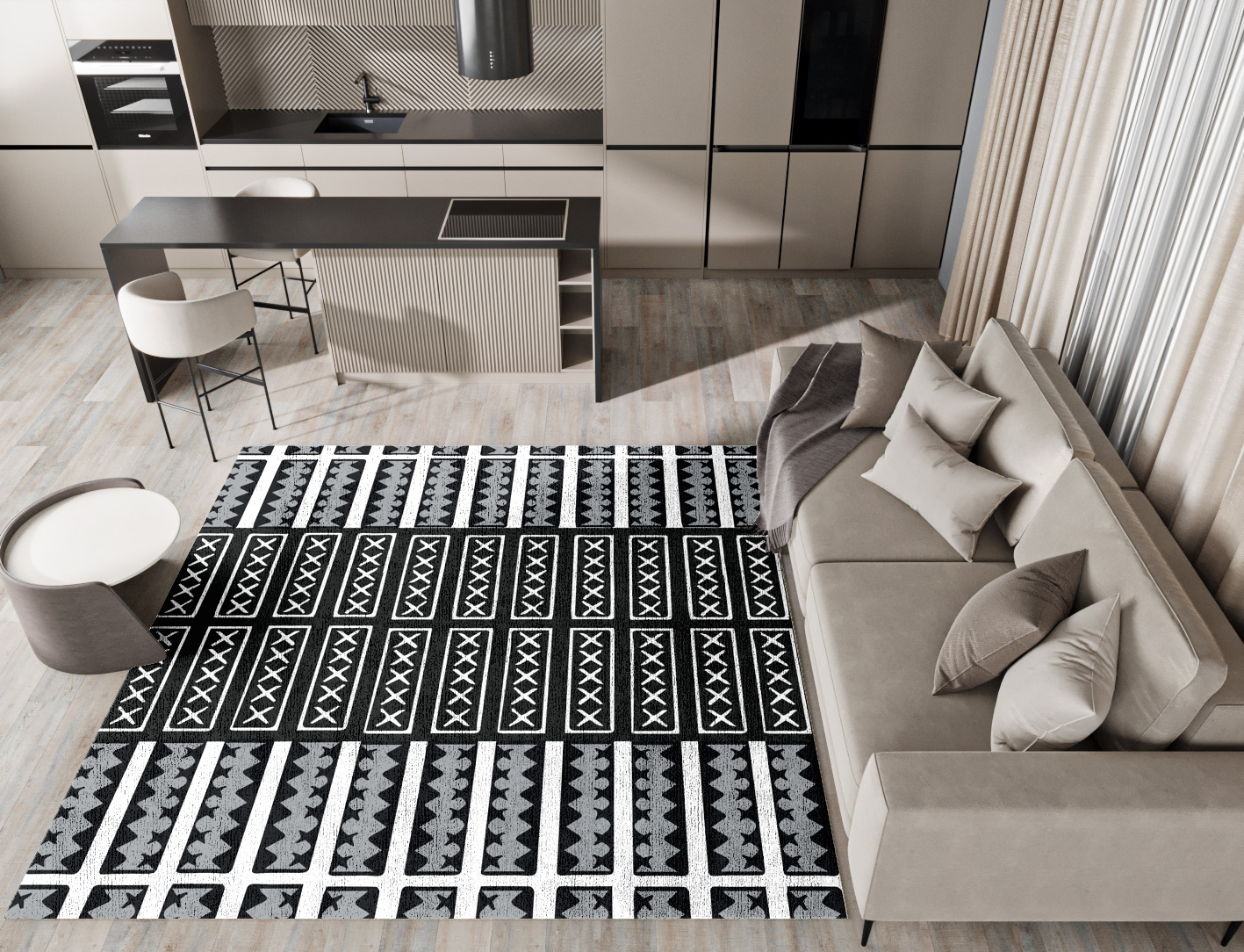 Crosses Monochrome Square Hand Knotted Bamboo Silk Custom Rug by Rug Artisan