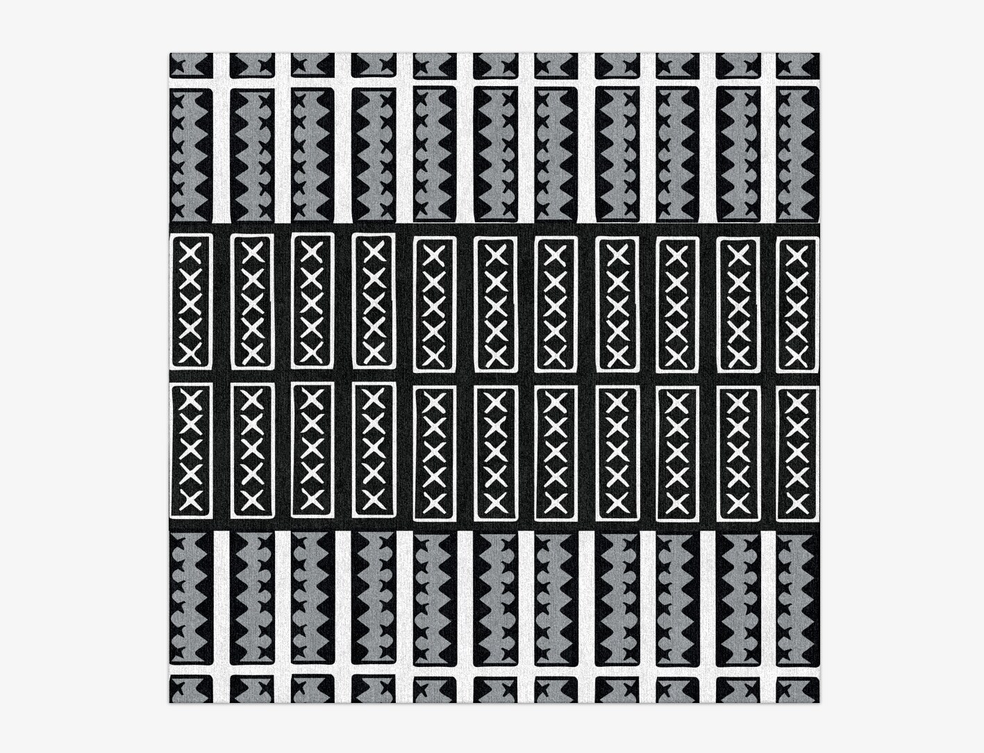 Crosses Monochrome Square Hand Knotted Tibetan Wool Custom Rug by Rug Artisan