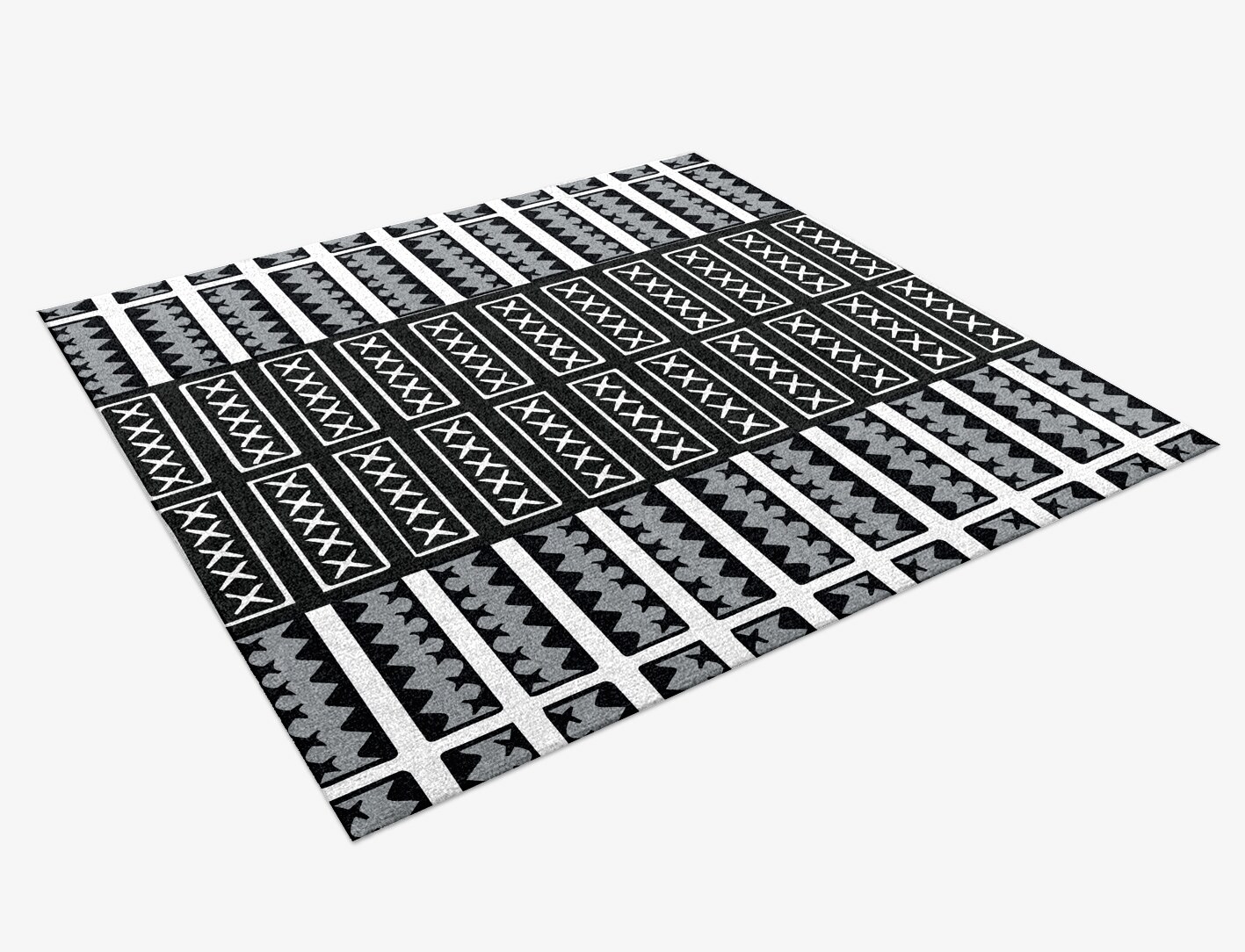Crosses Monochrome Square Hand Knotted Tibetan Wool Custom Rug by Rug Artisan