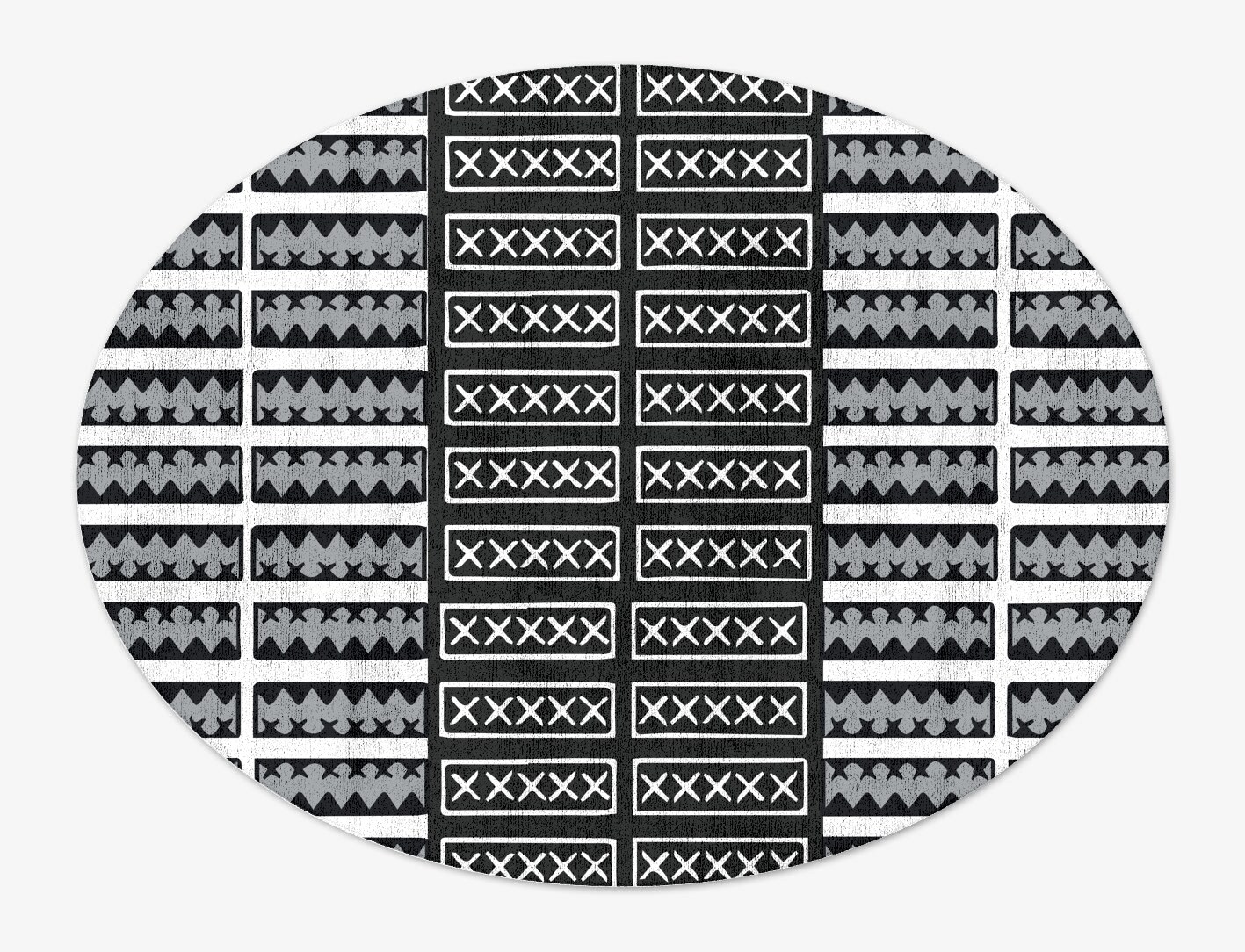 Crosses Monochrome Oval Hand Tufted Bamboo Silk Custom Rug by Rug Artisan