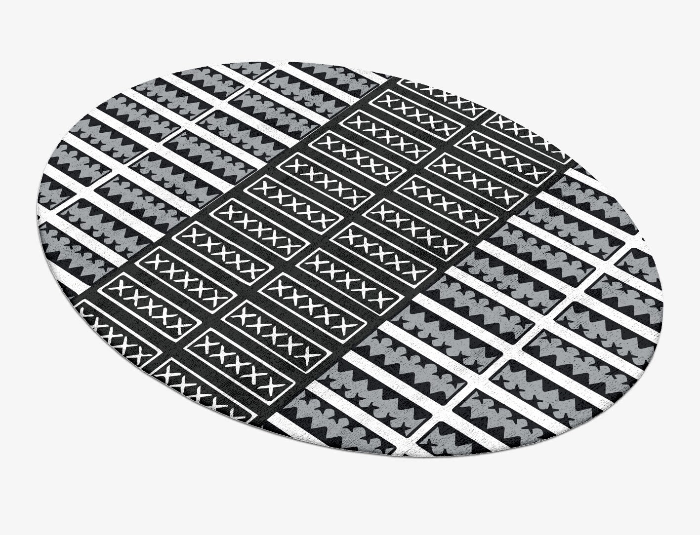 Crosses Monochrome Oval Hand Tufted Bamboo Silk Custom Rug by Rug Artisan