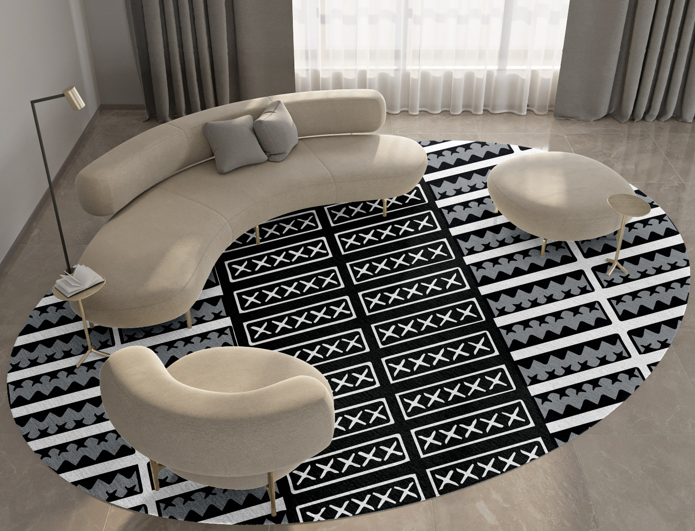 Crosses Monochrome Oval Hand Tufted Pure Wool Custom Rug by Rug Artisan
