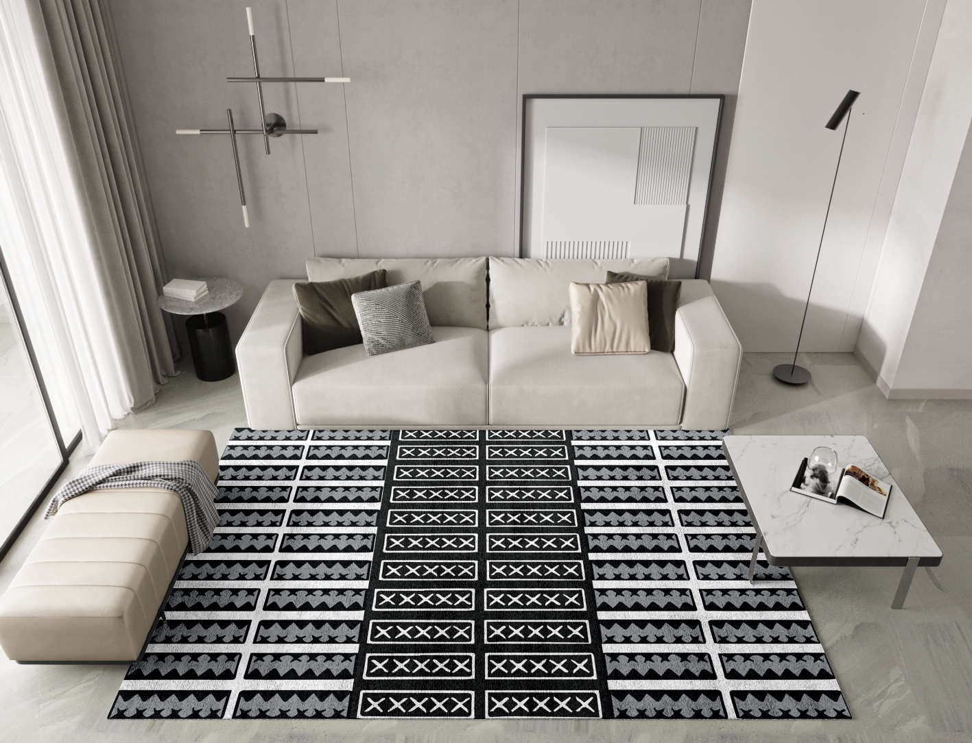 Crosses Monochrome Rectangle Hand Tufted Bamboo Silk Custom Rug by Rug Artisan