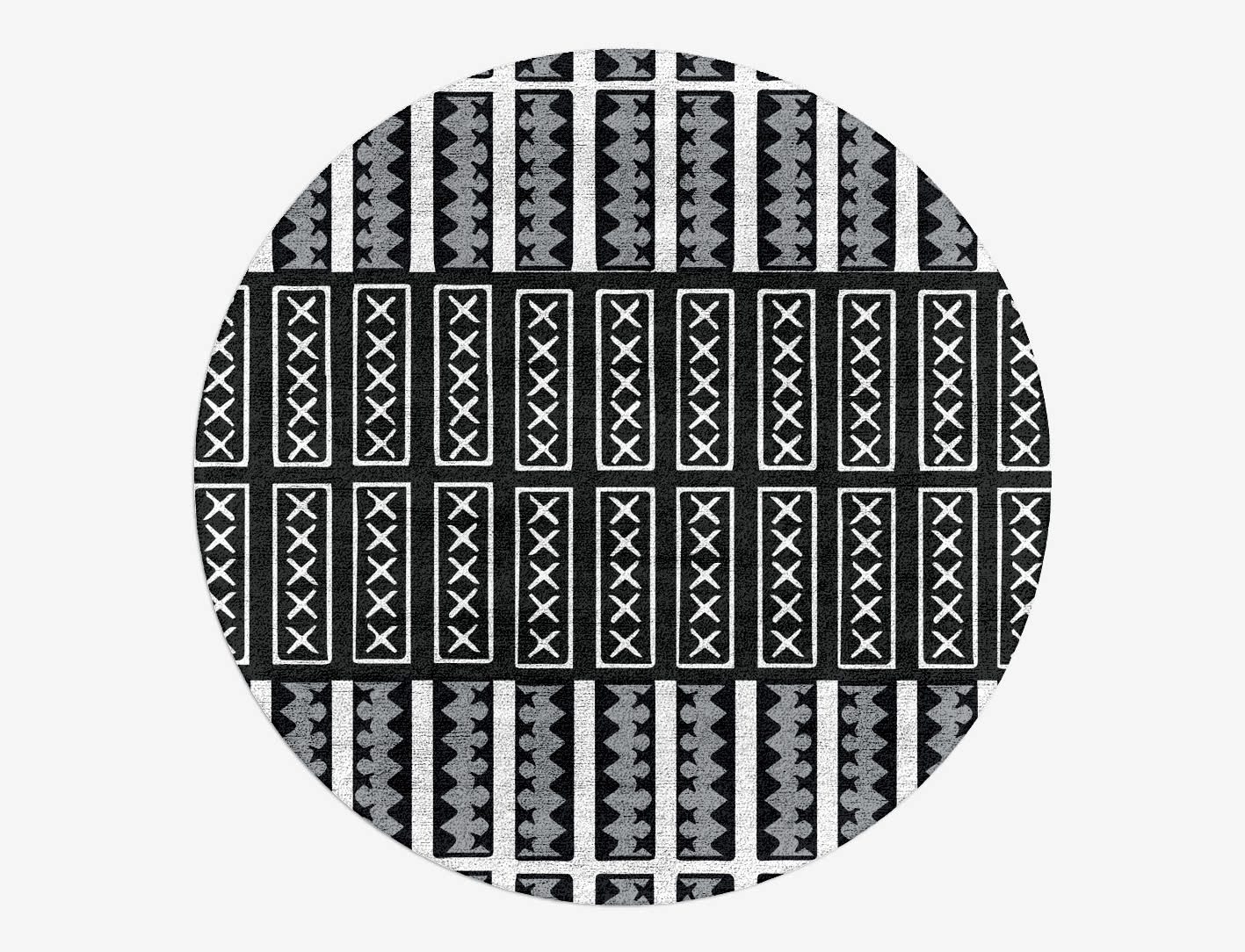 Crosses Monochrome Round Hand Tufted Bamboo Silk Custom Rug by Rug Artisan