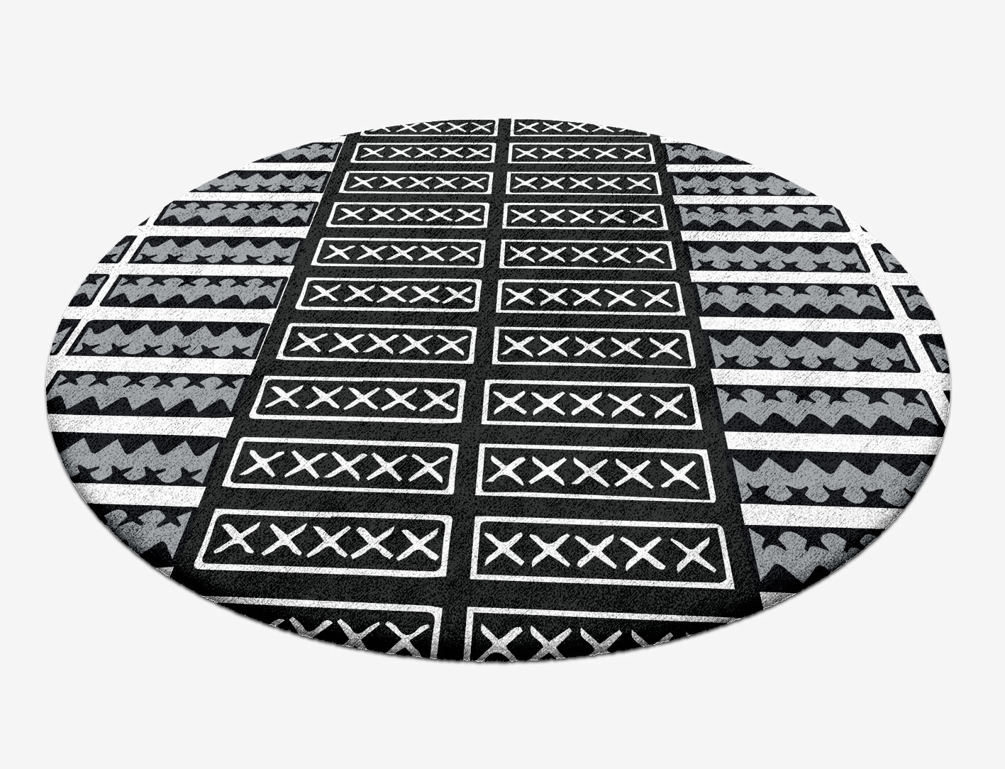 Crosses Monochrome Round Hand Tufted Bamboo Silk Custom Rug by Rug Artisan