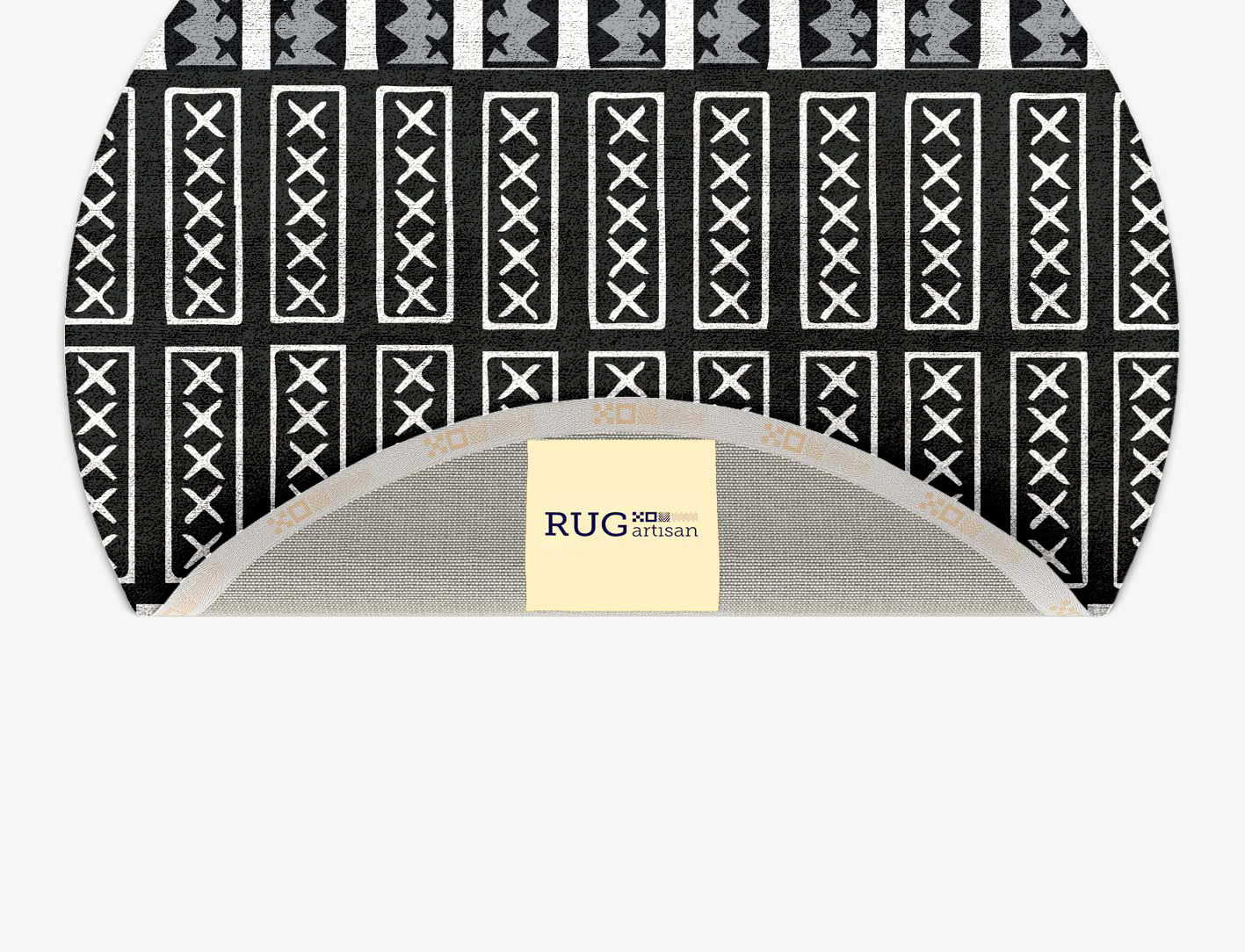 Crosses Monochrome Round Hand Tufted Bamboo Silk Custom Rug by Rug Artisan