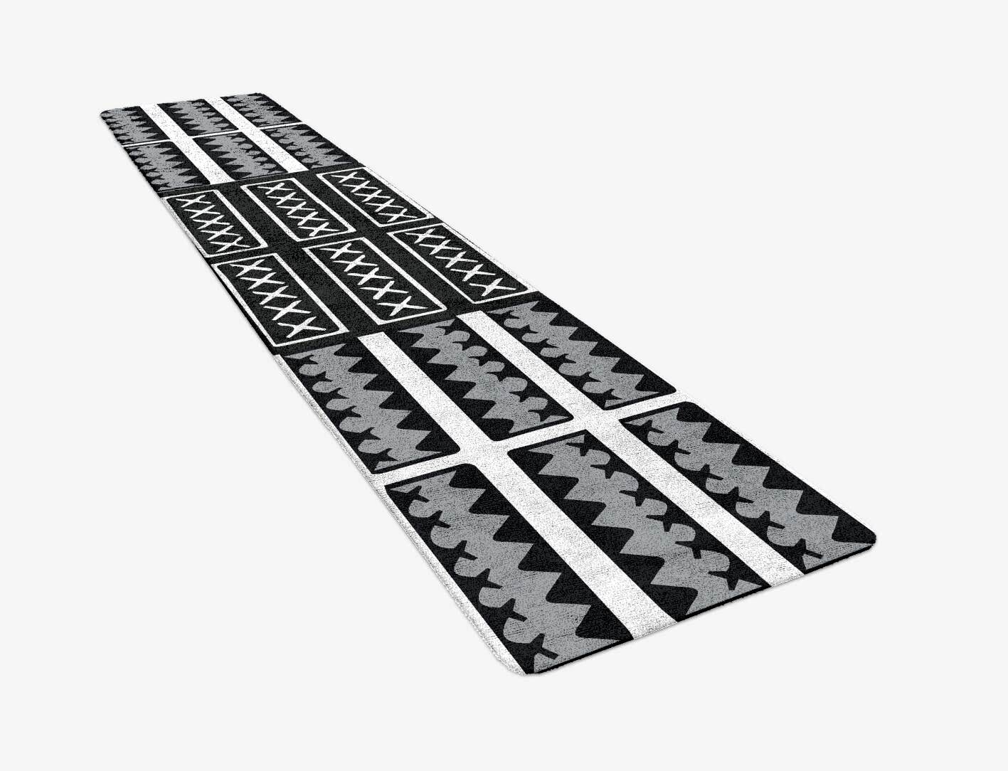 Crosses Monochrome Runner Hand Tufted Bamboo Silk Custom Rug by Rug Artisan