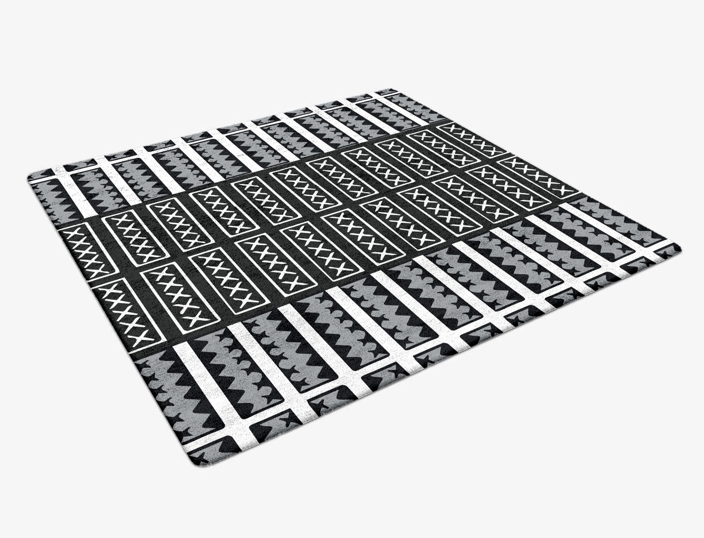 Crosses Monochrome Square Hand Tufted Bamboo Silk Custom Rug by Rug Artisan
