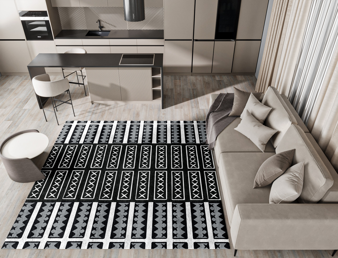 Crosses Monochrome Square Hand Tufted Bamboo Silk Custom Rug by Rug Artisan