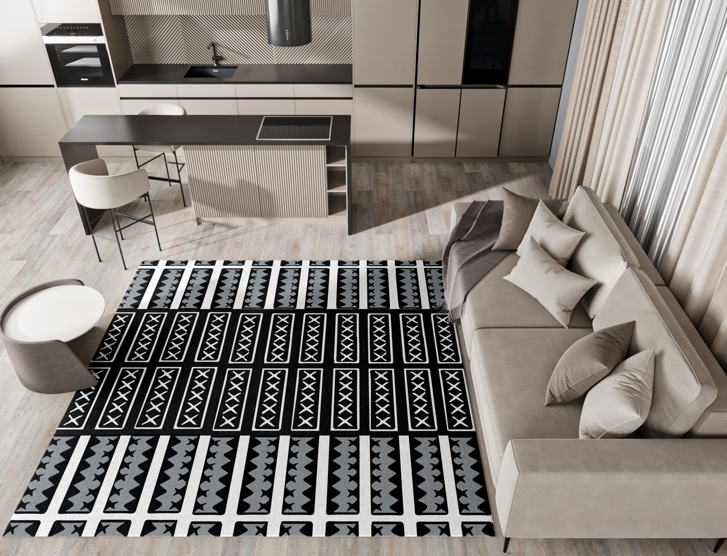 Crosses Monochrome Square Hand Tufted Pure Wool Custom Rug by Rug Artisan