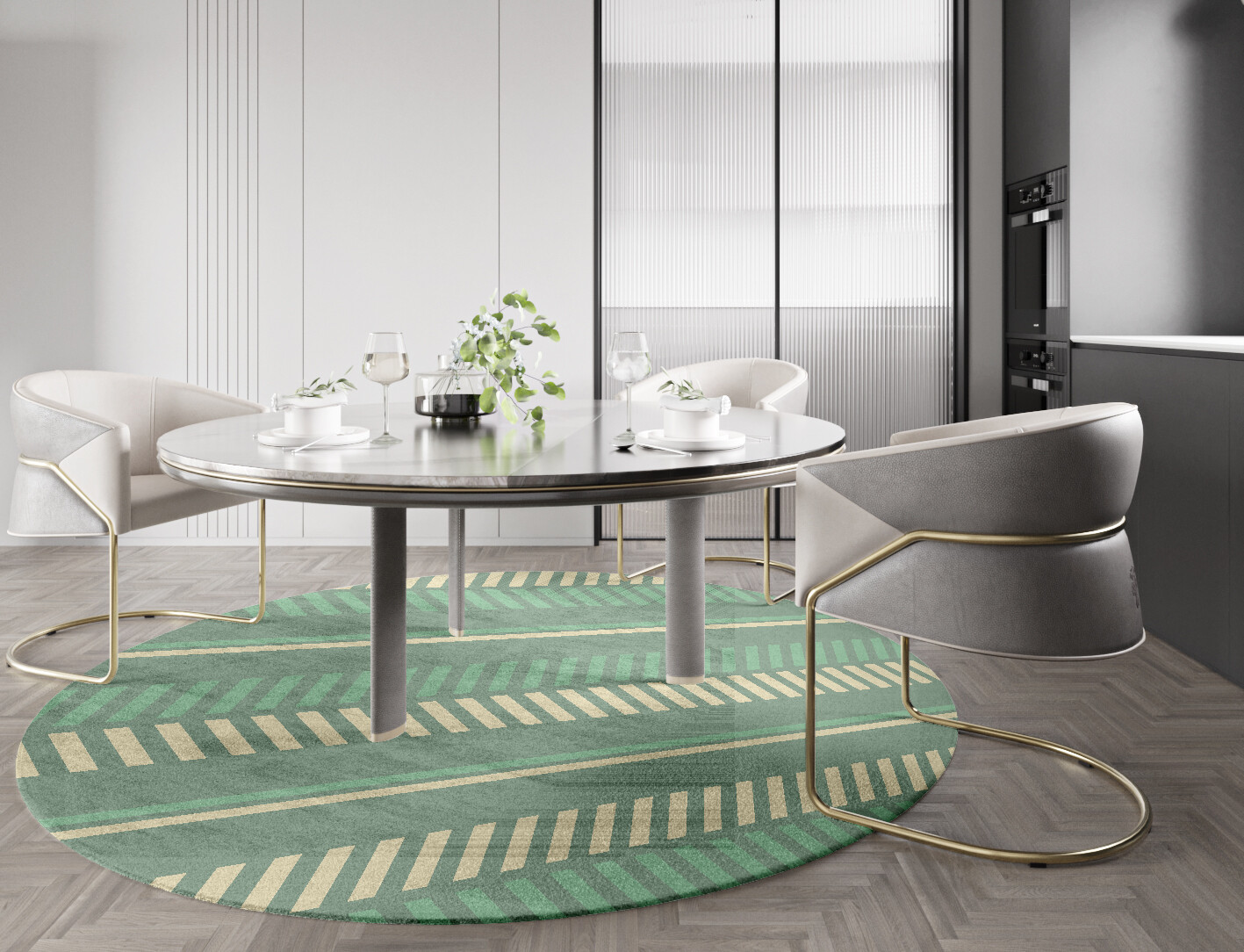 Crosslane Geometric Round Hand Knotted Bamboo Silk Custom Rug by Rug Artisan