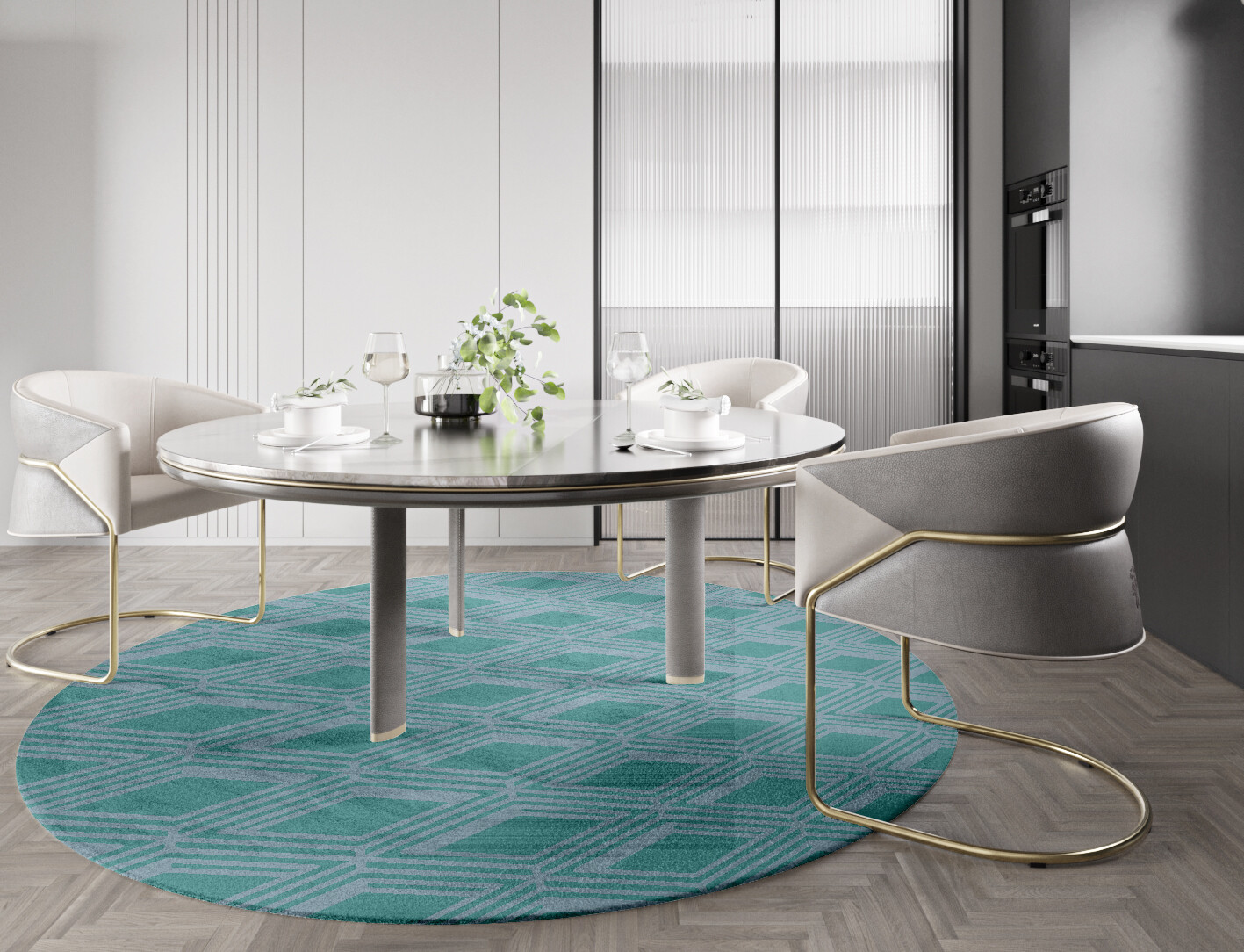 Crossword Geometric Round Hand Knotted Bamboo Silk Custom Rug by Rug Artisan