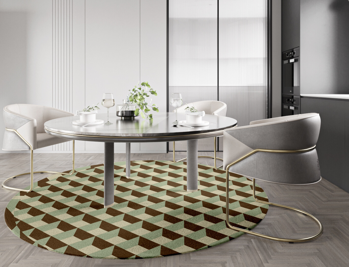 Cubbyholes Geometric Round Hand Tufted Pure Wool Custom Rug by Rug Artisan