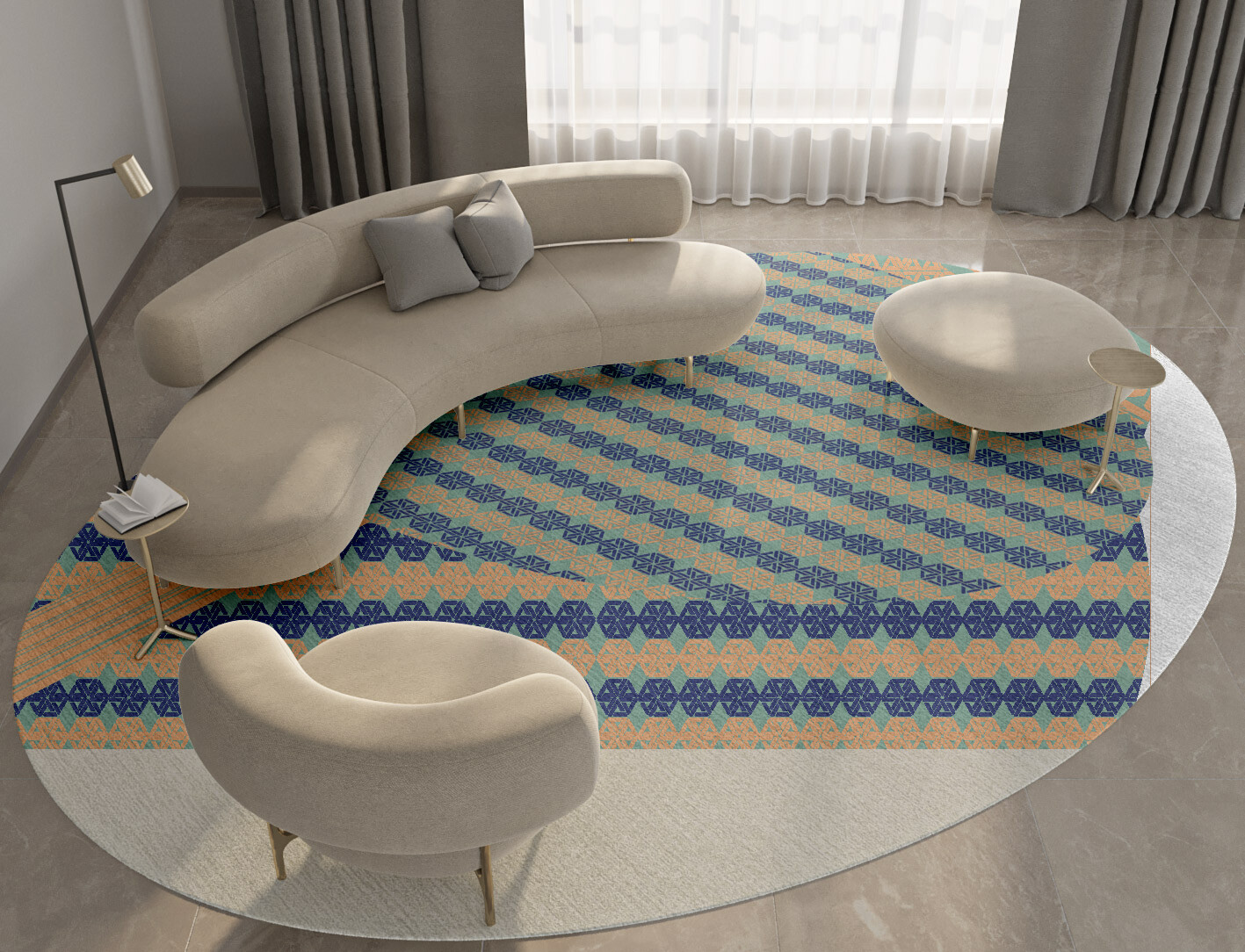 Cube Strings Geometric Oval Hand Tufted Pure Wool Custom Rug by Rug Artisan