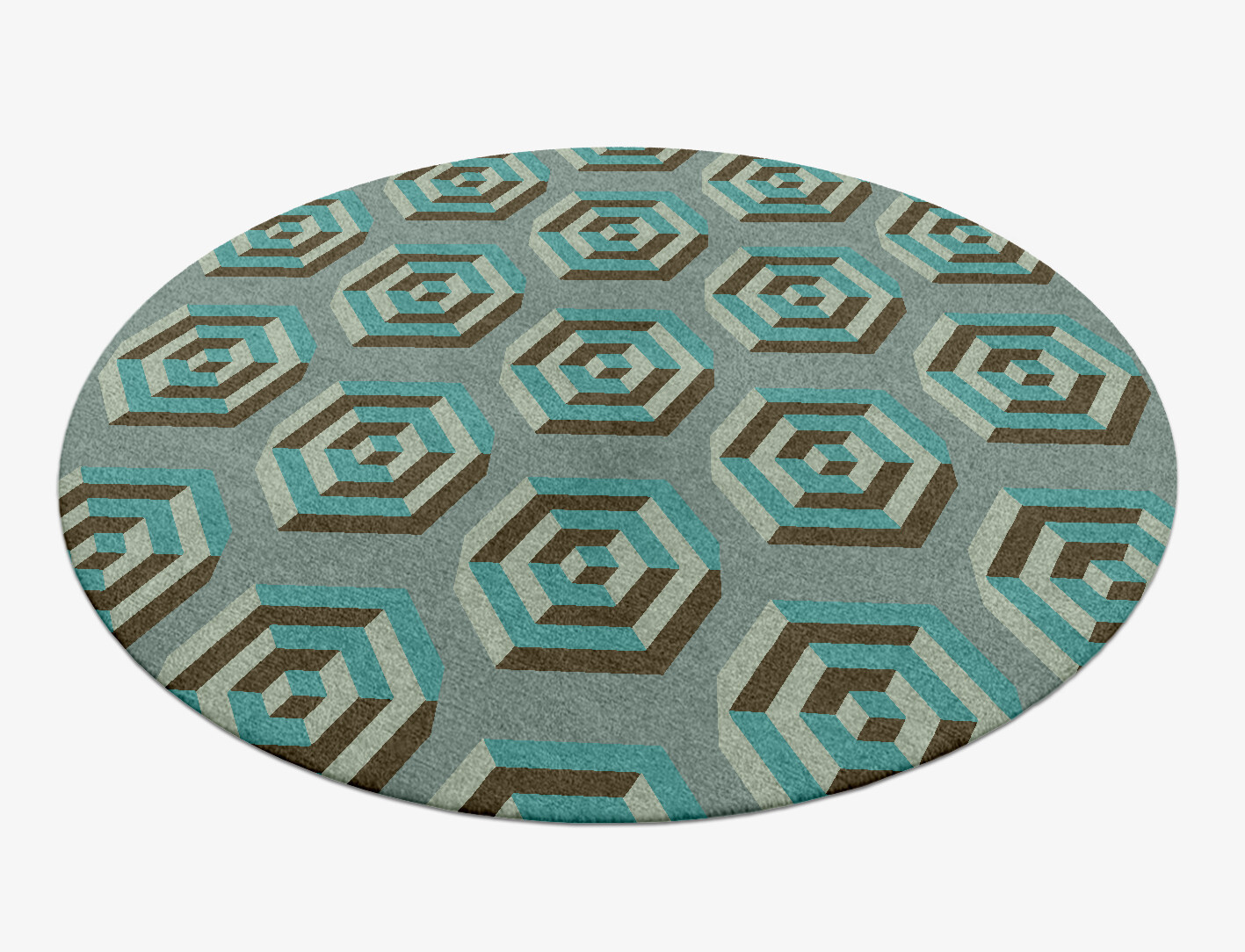 Cubicles Geometric Round Hand Knotted Tibetan Wool Custom Rug by Rug Artisan