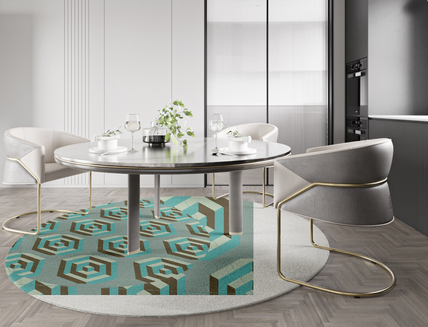 Cubicles Geometric Round Hand Knotted Tibetan Wool Custom Rug by Rug Artisan