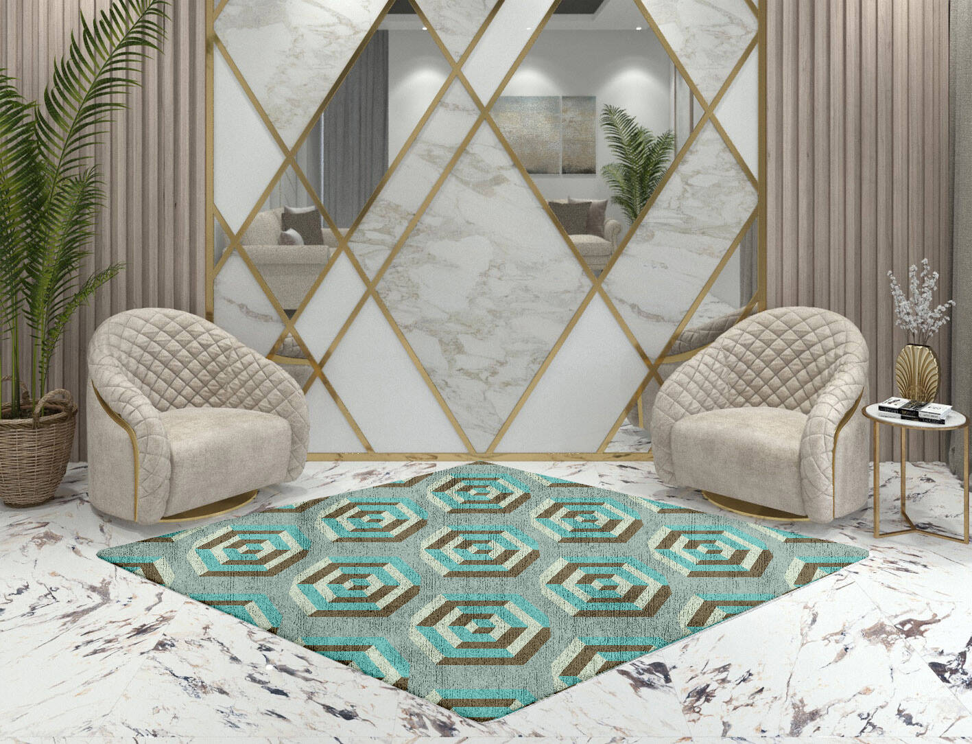 Cubicles Modern Geometrics Diamond Hand Tufted Bamboo Silk Custom Rug by Rug Artisan