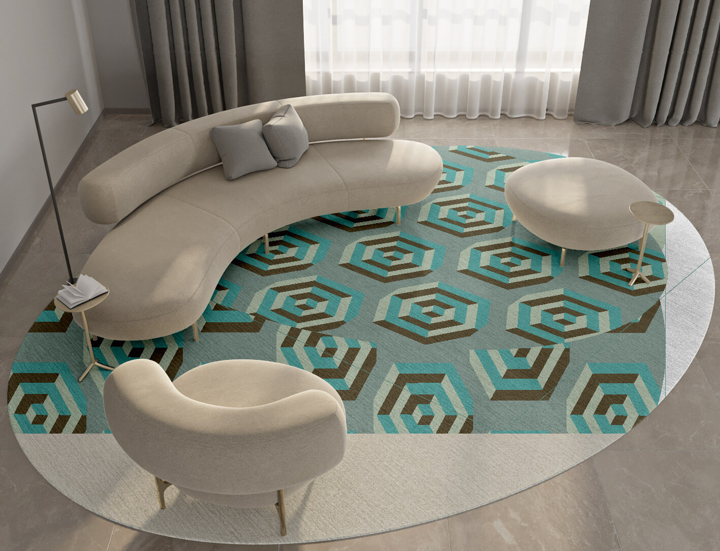 Cubicles Geometric Oval Hand Tufted Pure Wool Custom Rug by Rug Artisan