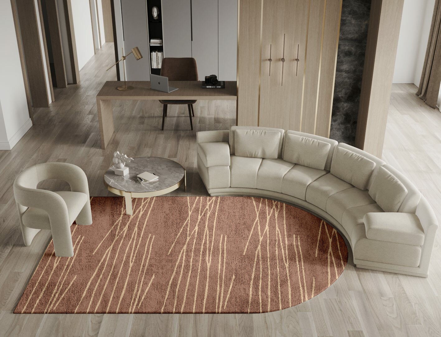 Cue Minimalist Arch Hand Knotted Bamboo Silk Custom Rug by Rug Artisan
