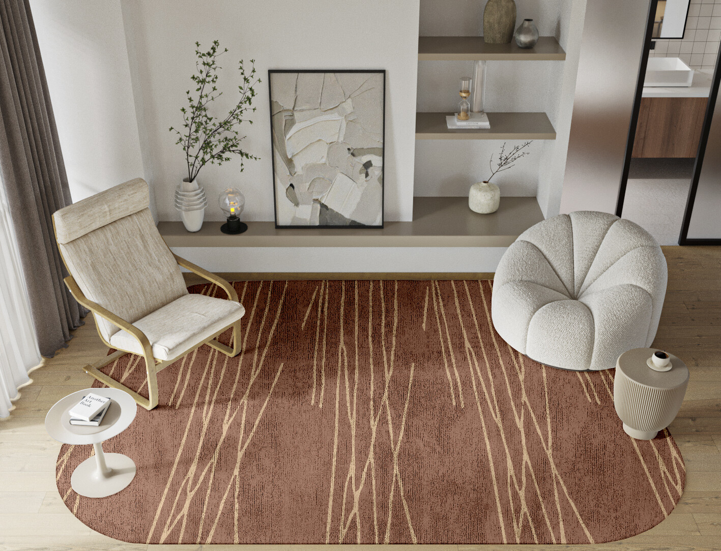 Cue Minimalist Oblong Hand Knotted Bamboo Silk Custom Rug by Rug Artisan