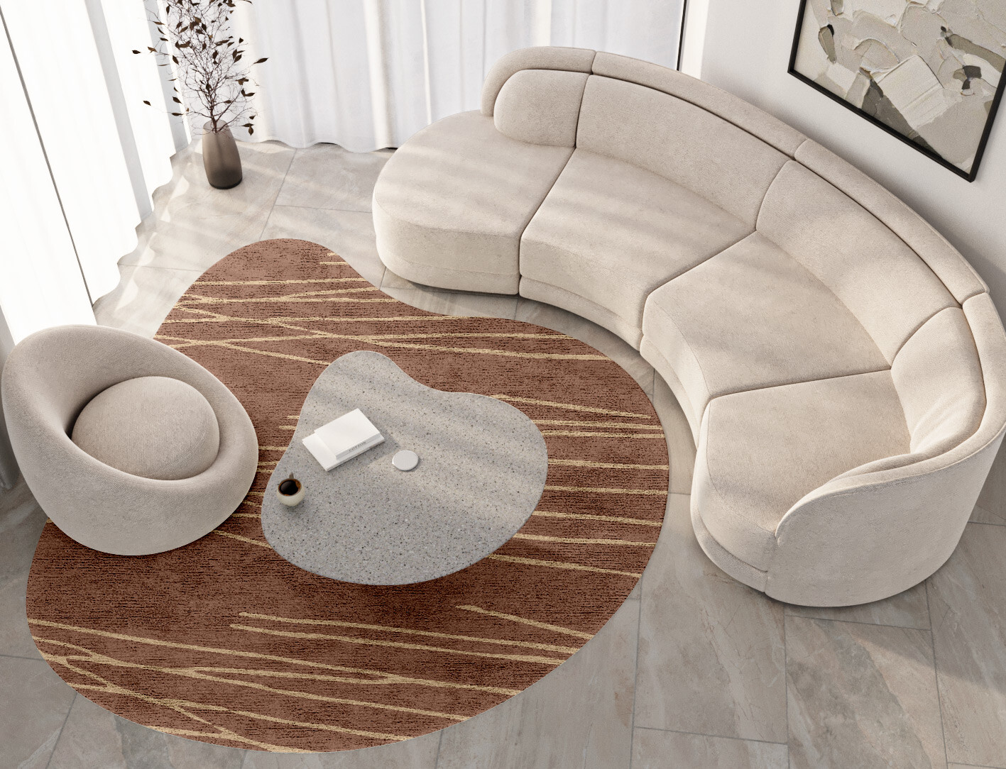 Cue Minimalist Splash Hand Tufted Bamboo Silk Custom Rug by Rug Artisan