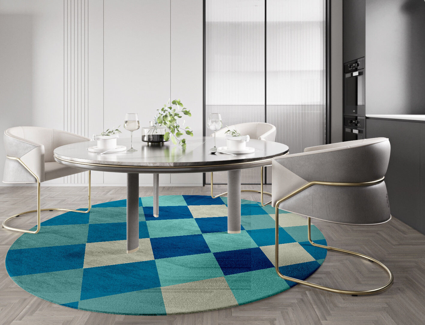 Curacao Geometric Round Hand Knotted Bamboo Silk Custom Rug by Rug Artisan