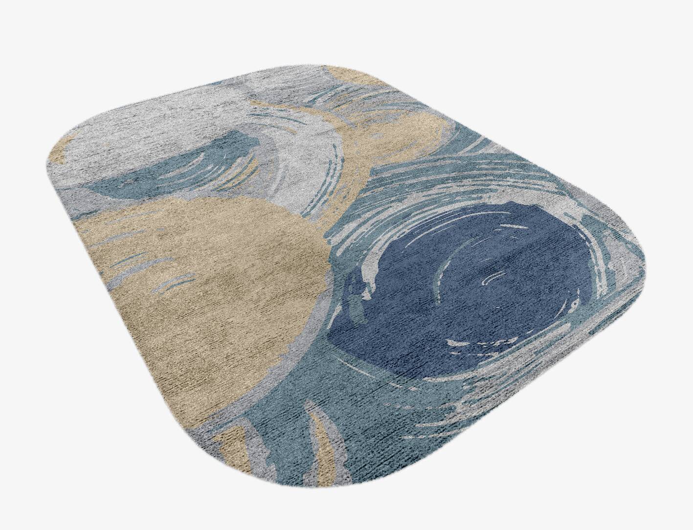 Curl Cerulean Oblong Hand Knotted Bamboo Silk Custom Rug by Rug Artisan