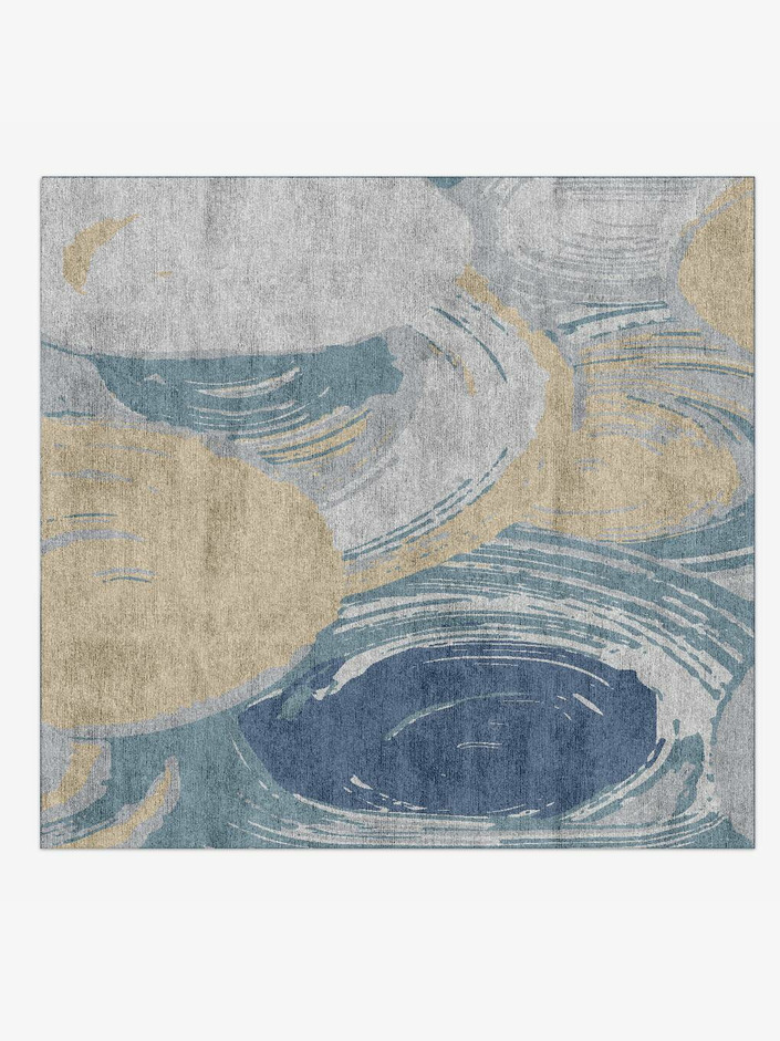 Curl Cerulean Square Hand Knotted Bamboo Silk Custom Rug by Rug Artisan