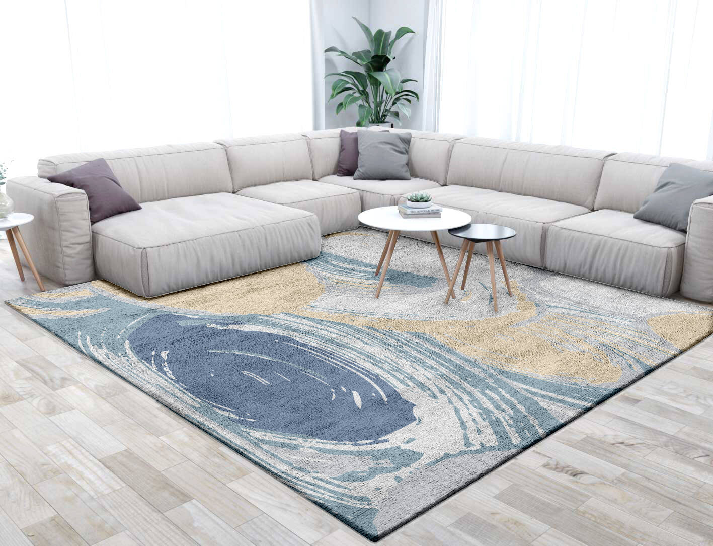 Curl Cerulean Square Hand Tufted Bamboo Silk Custom Rug by Rug Artisan
