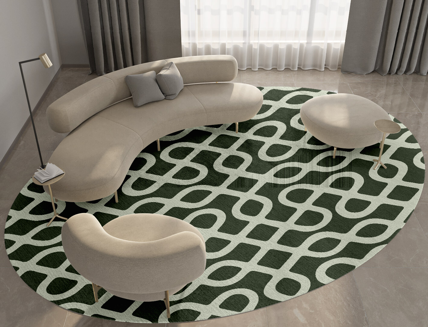 Cursive Geometric Oval Hand Knotted Bamboo Silk Custom Rug by Rug Artisan