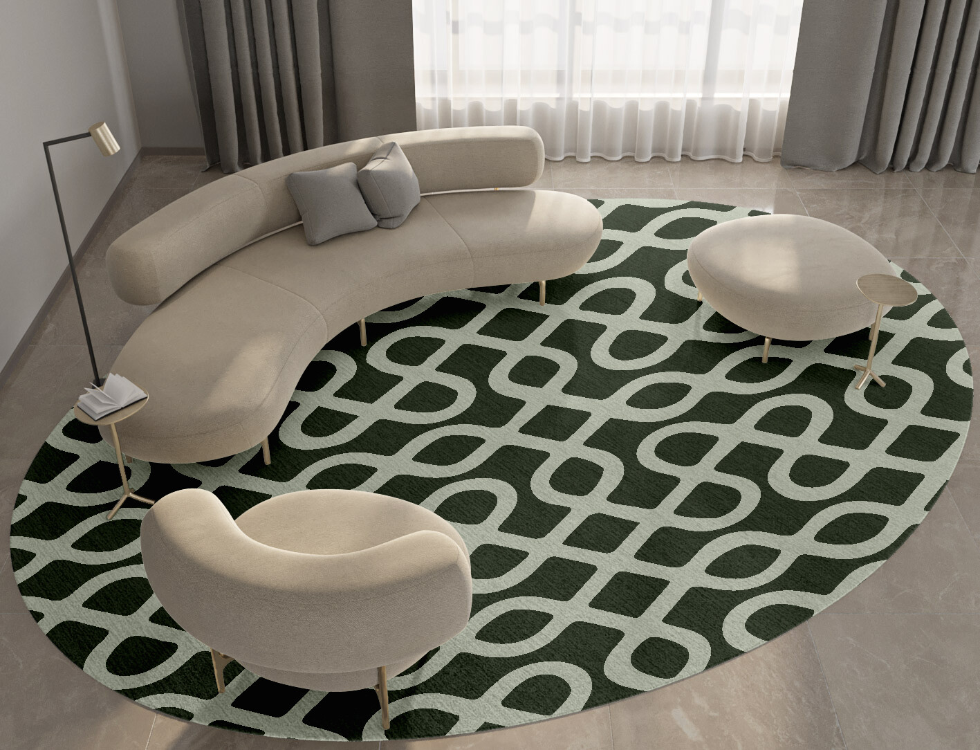 Cursive Geometric Oval Hand Knotted Tibetan Wool Custom Rug by Rug Artisan