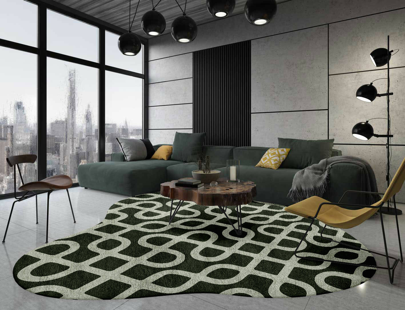 Cursive Modern Geometrics Splash Hand Knotted Bamboo Silk Custom Rug by Rug Artisan