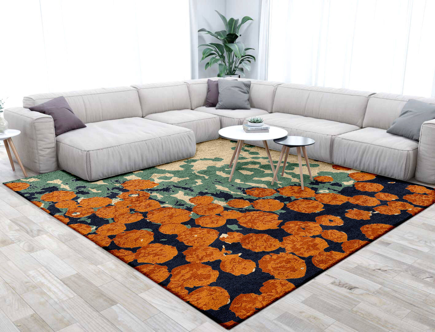 Daffodils Floral Square Hand Tufted Bamboo Silk Custom Rug by Rug Artisan
