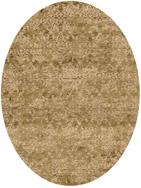 Damask Rows Vintage Oval Hand Knotted Bamboo Silk Custom Rug by Rug Artisan