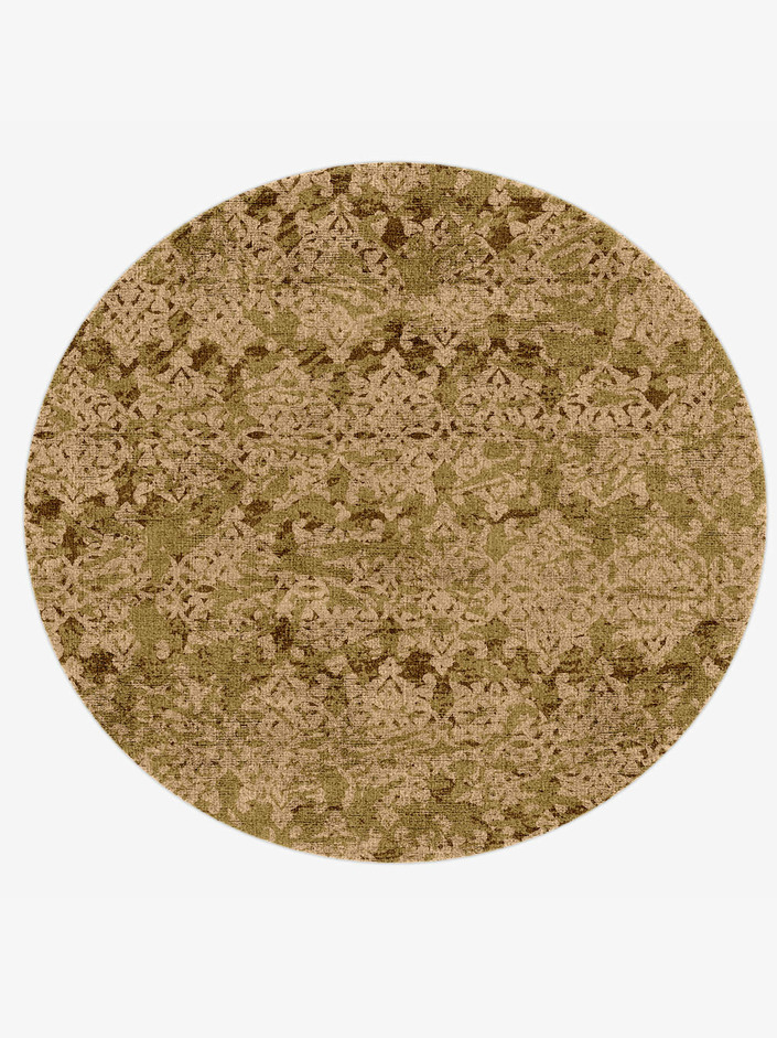 Damask Rows Vintage Round Hand Knotted Bamboo Silk Custom Rug by Rug Artisan