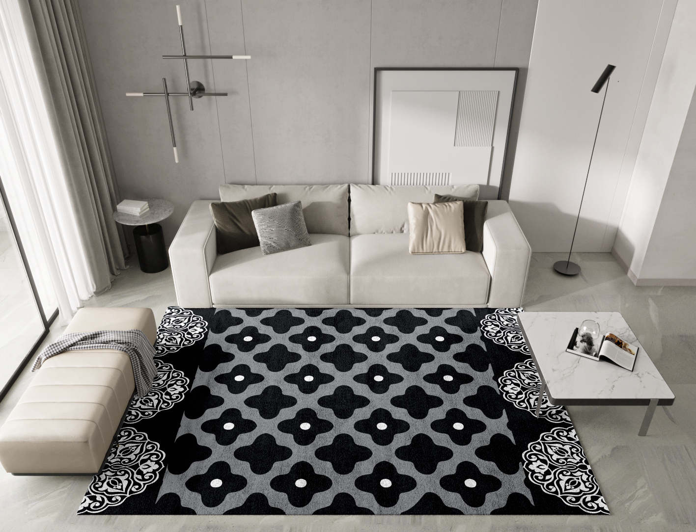 Dark Montage Monochrome Rectangle Hand Tufted Bamboo Silk Custom Rug by Rug Artisan