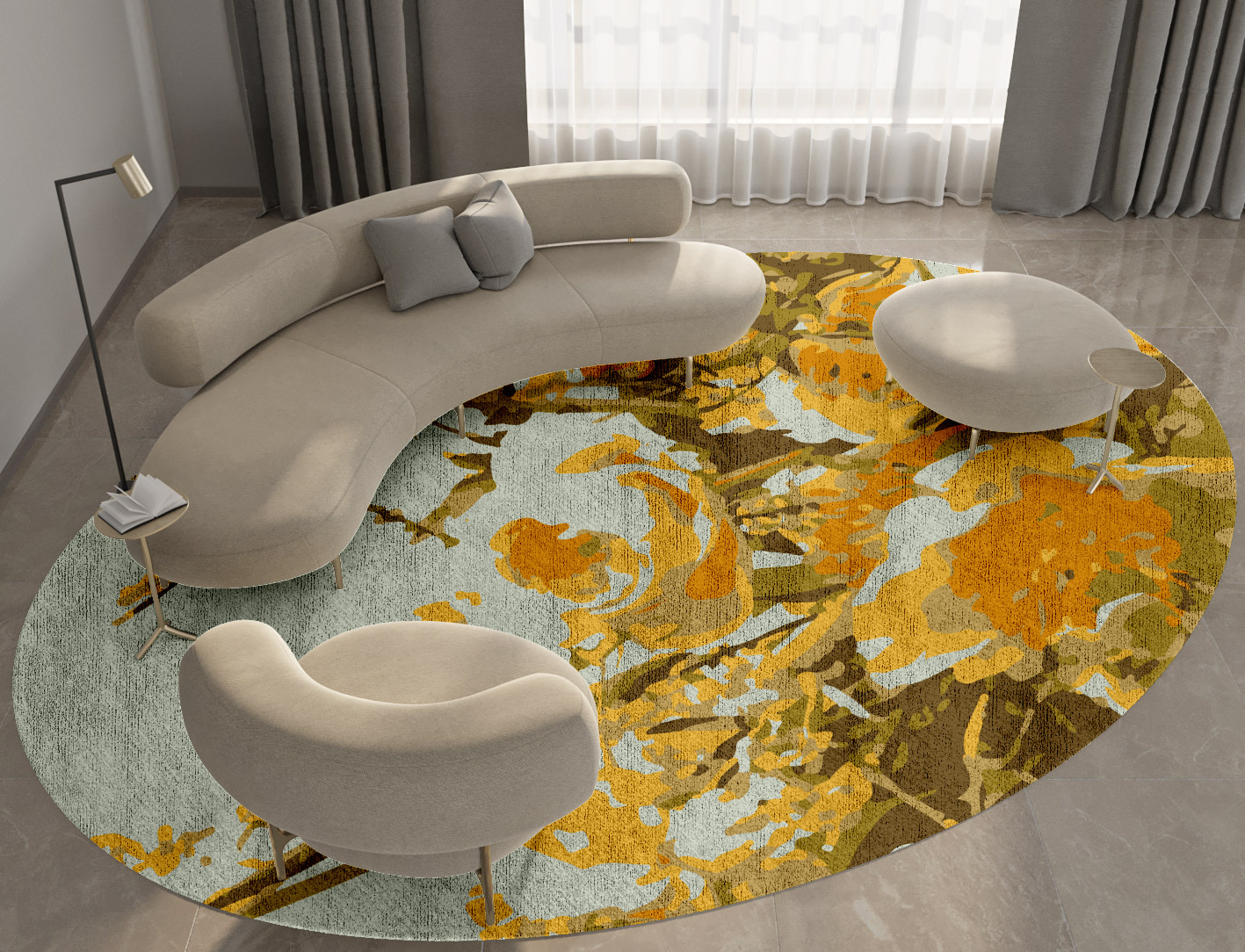 Dawn Floral Oval Hand Knotted Bamboo Silk Custom Rug by Rug Artisan