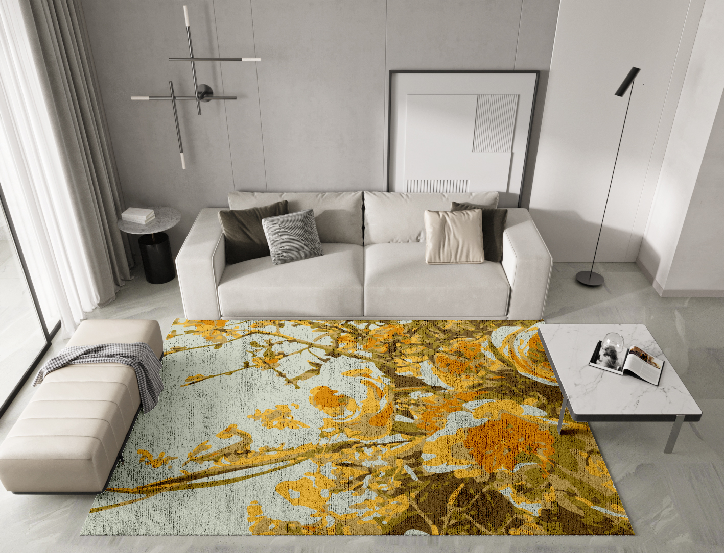 Dawn Floral Rectangle Hand Knotted Bamboo Silk Custom Rug by Rug Artisan