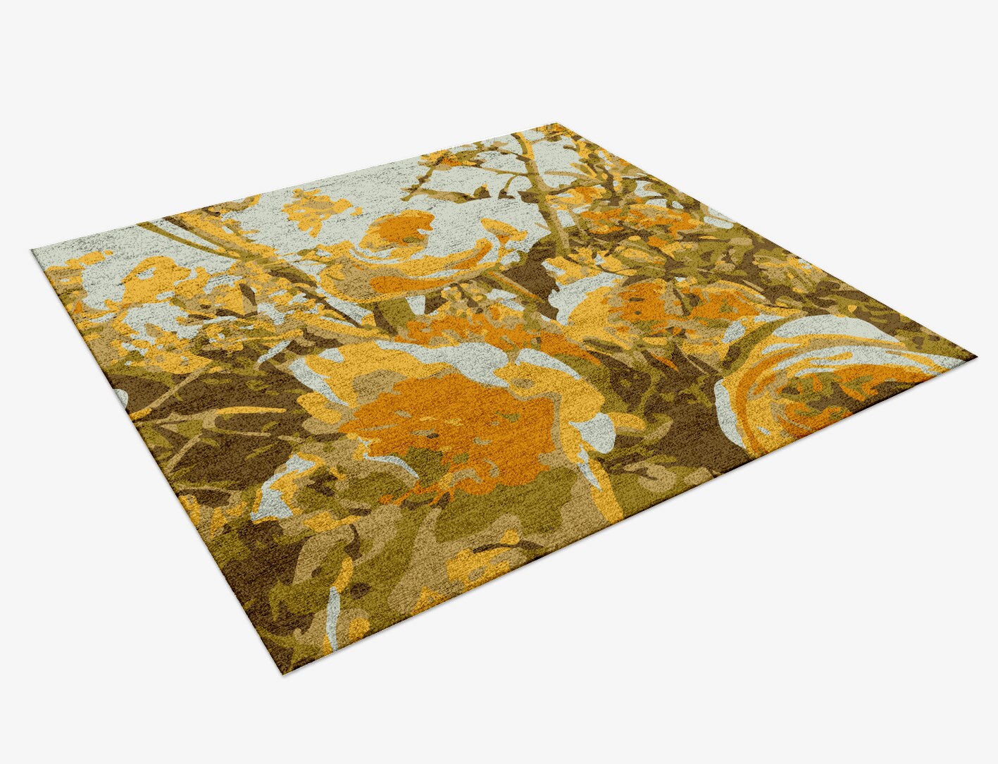 Dawn Floral Square Hand Knotted Bamboo Silk Custom Rug by Rug Artisan