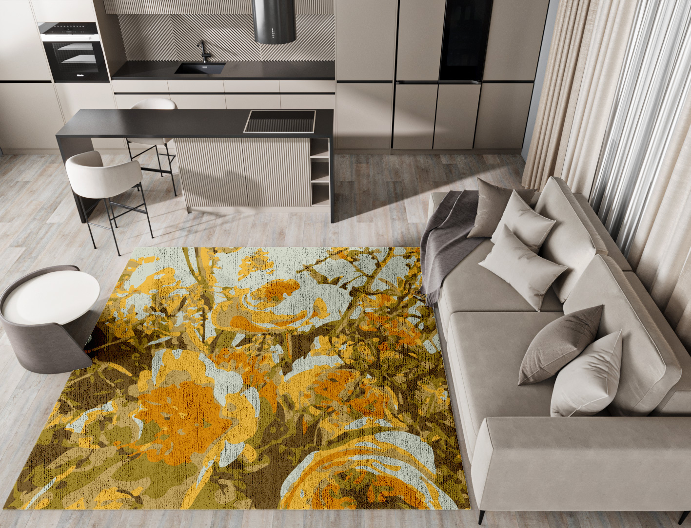 Dawn Floral Square Hand Knotted Bamboo Silk Custom Rug by Rug Artisan