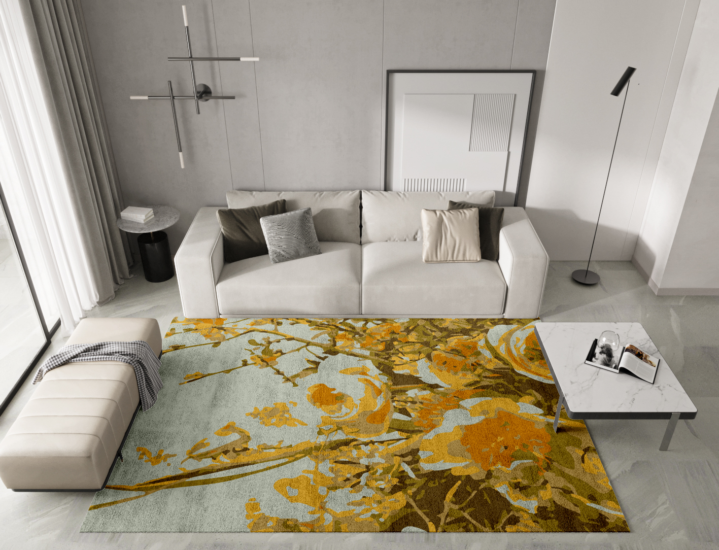 Dawn Floral Rectangle Hand Tufted Bamboo Silk Custom Rug by Rug Artisan