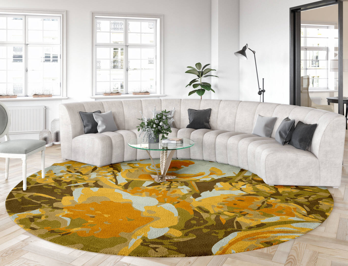 Dawn Floral Round Hand Tufted Pure Wool Custom Rug by Rug Artisan